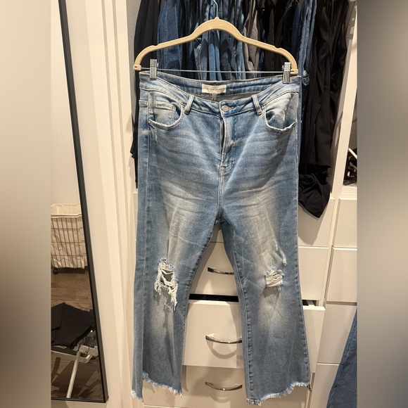 Risen Jeans Denim - Stylish Light Blue Distressed Ankle Jeans